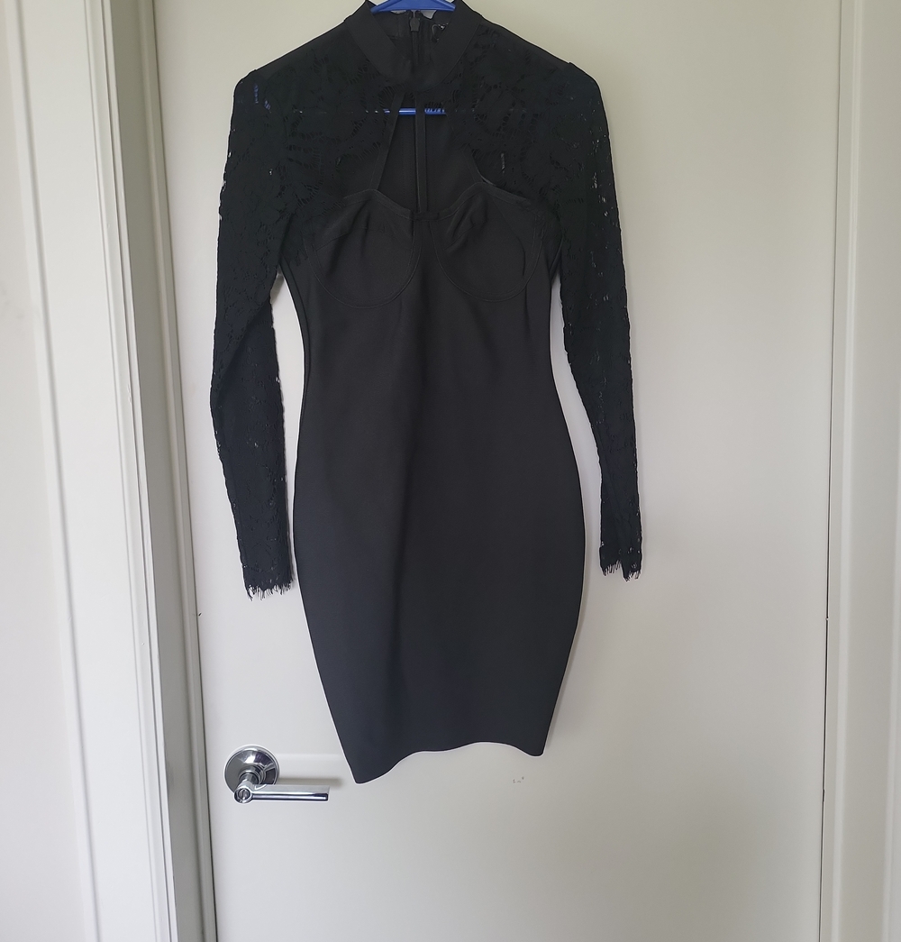 Fashion Nova Black Lace Long-Sleeve Bodycon Dress